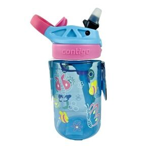 Contigo Aubrey Kids 14 oz AUTOSPOUT Straw Water Bottle Blue Butterflies NEW!!